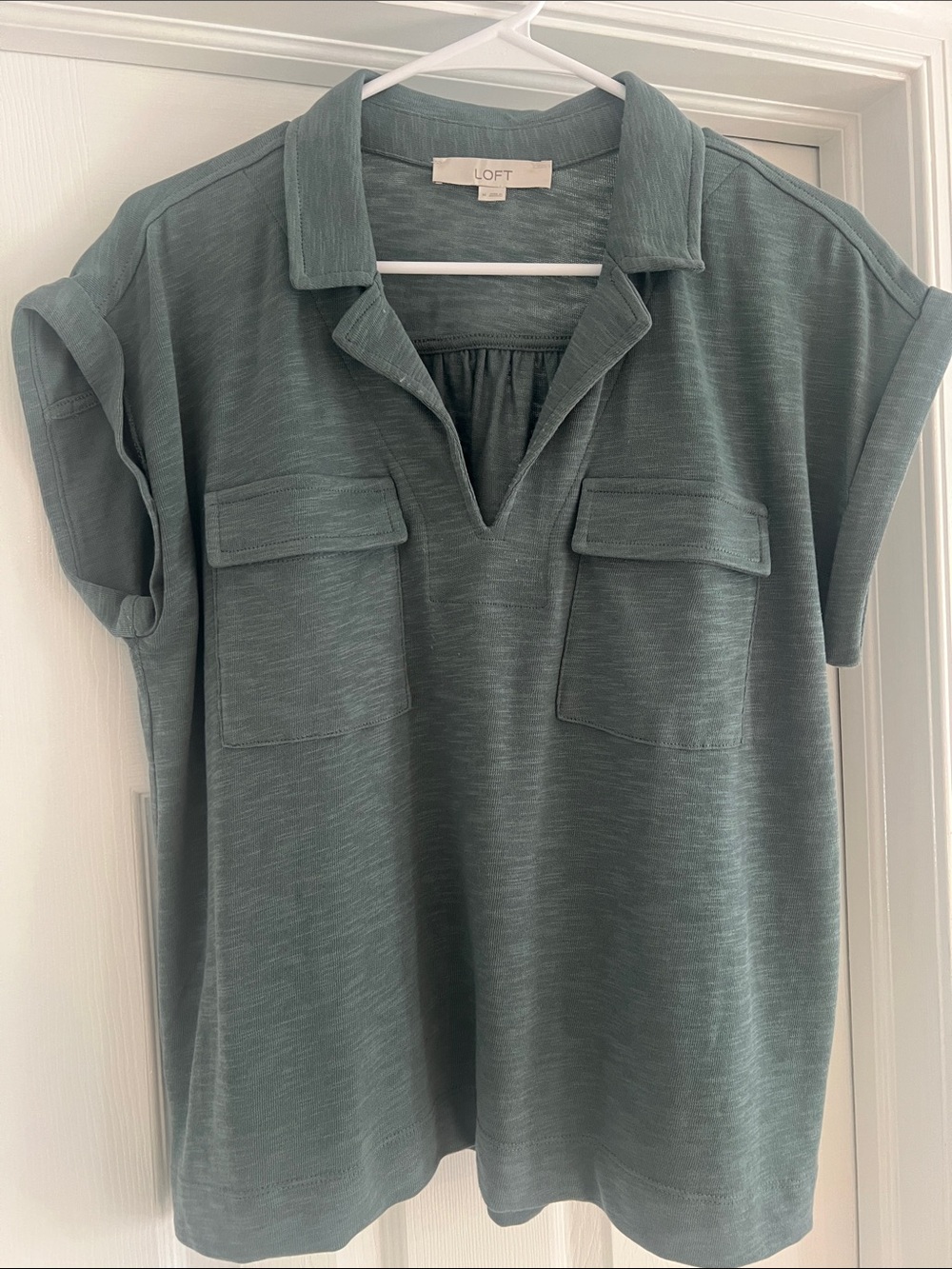 LOFT Slate Green Short-Sleeve Collared Pocket Tunic